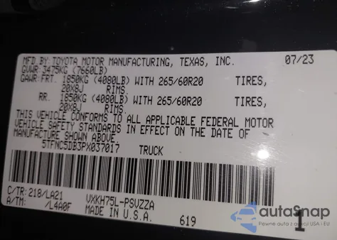 2023 Toyota Tundra Hybrid Platinum из США, поврежденный, VIN 5TFNC5DB3PX037017